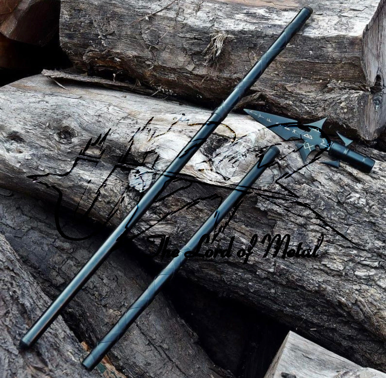 Fantasy Rune Spear with Engraved Blade and Black Steel Shaft Hunting Spears