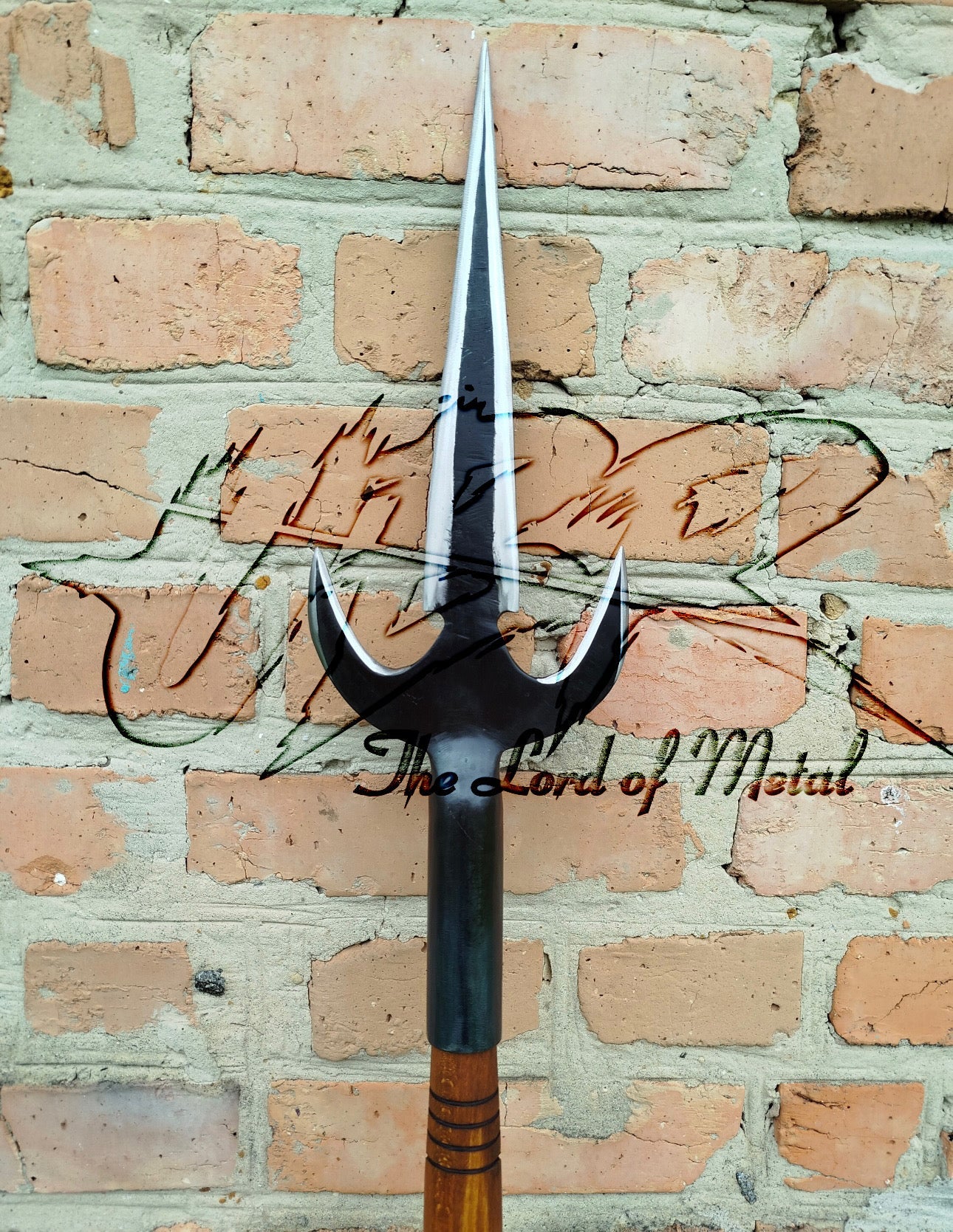 40" Hand-Forged Trident Spear with Hardwood Shaft | Decorative Collectible Spearhead Hunting Spears