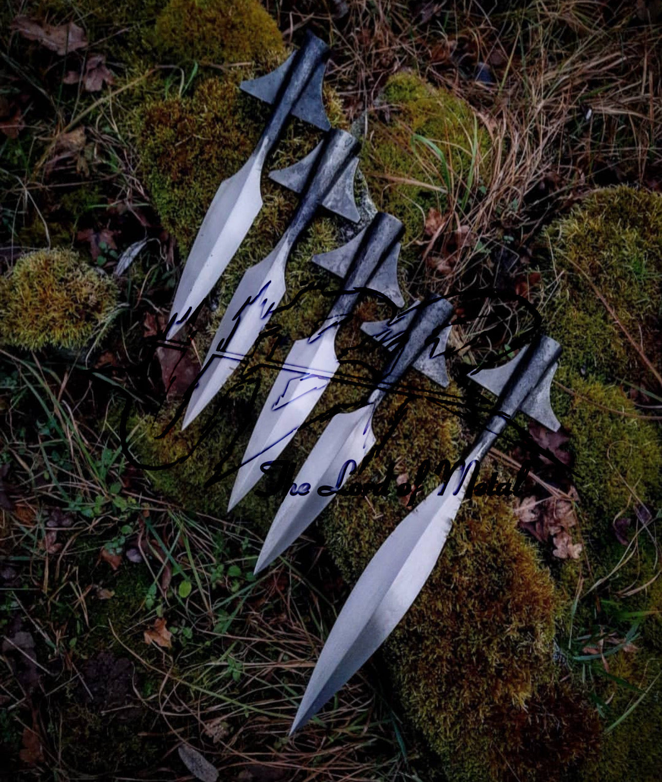 Hand-Forged Medieval Spearheads Set of 5 – Double-Winged Socket Collectible Spear Tips Hunting Spears