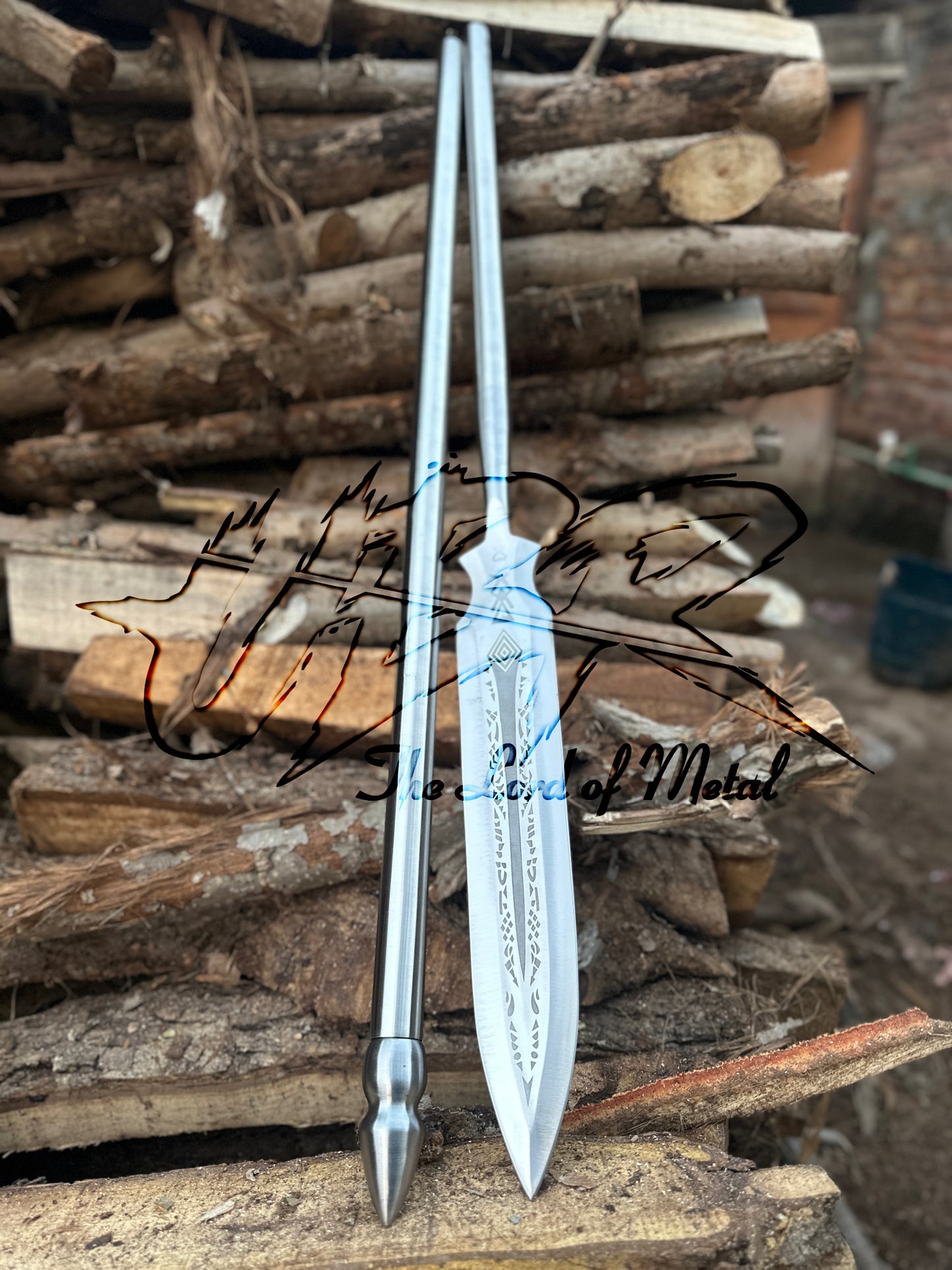 72" Hand-Forged Pole Spear with Etched Blade | Collectible Outdoor Hunting Spear Hunting Spears