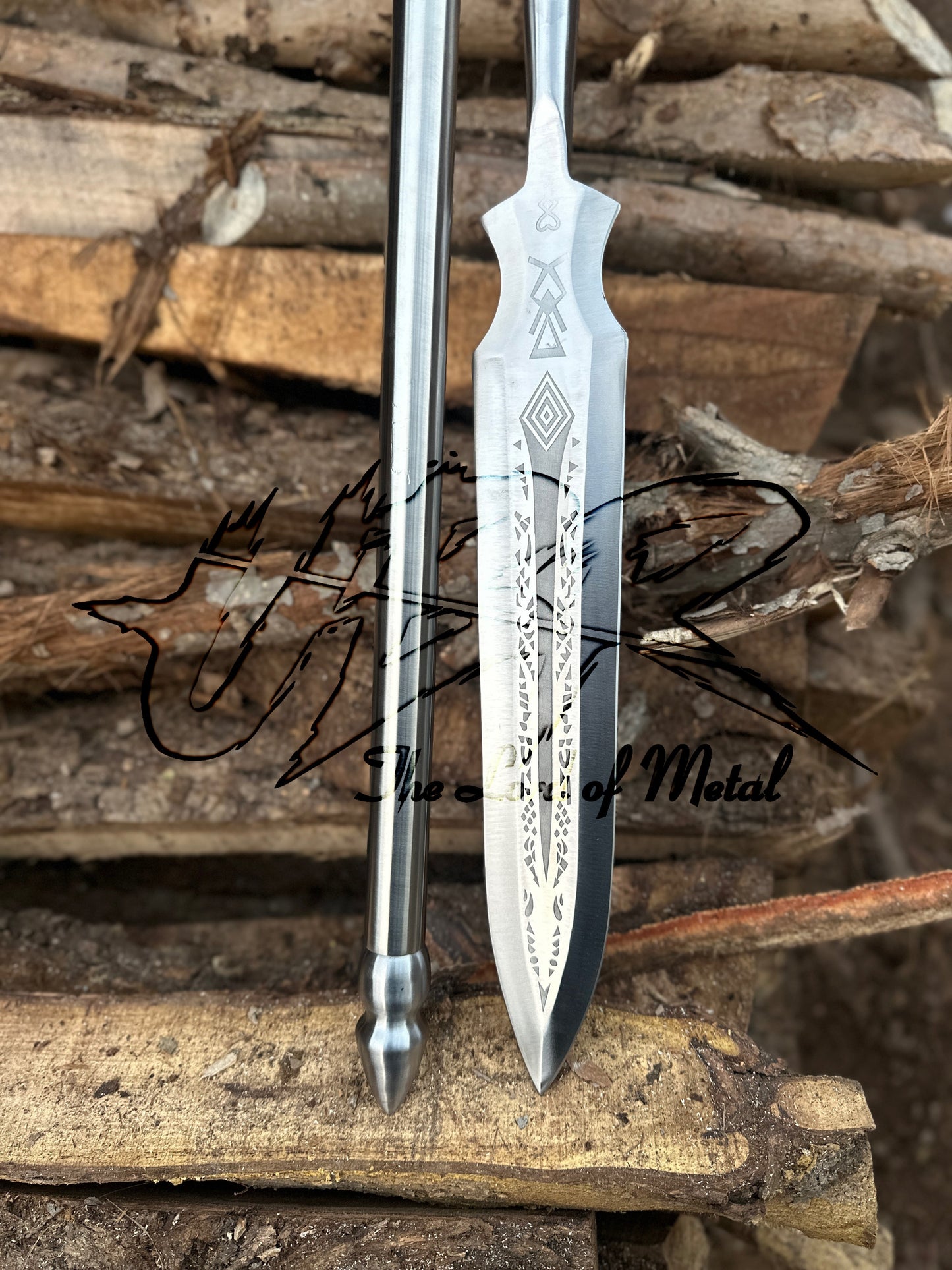 72" Hand-Forged Pole Spear with Etched Blade | Collectible Outdoor Hunting Spear Hunting Spears