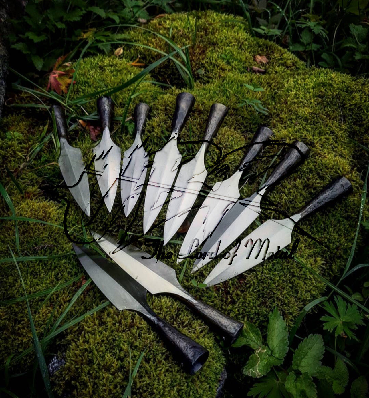 Lot of 10 Hand-Forged Spearheads Set – Traditional Blacksmith Made Collectible Blades Hunting Spears