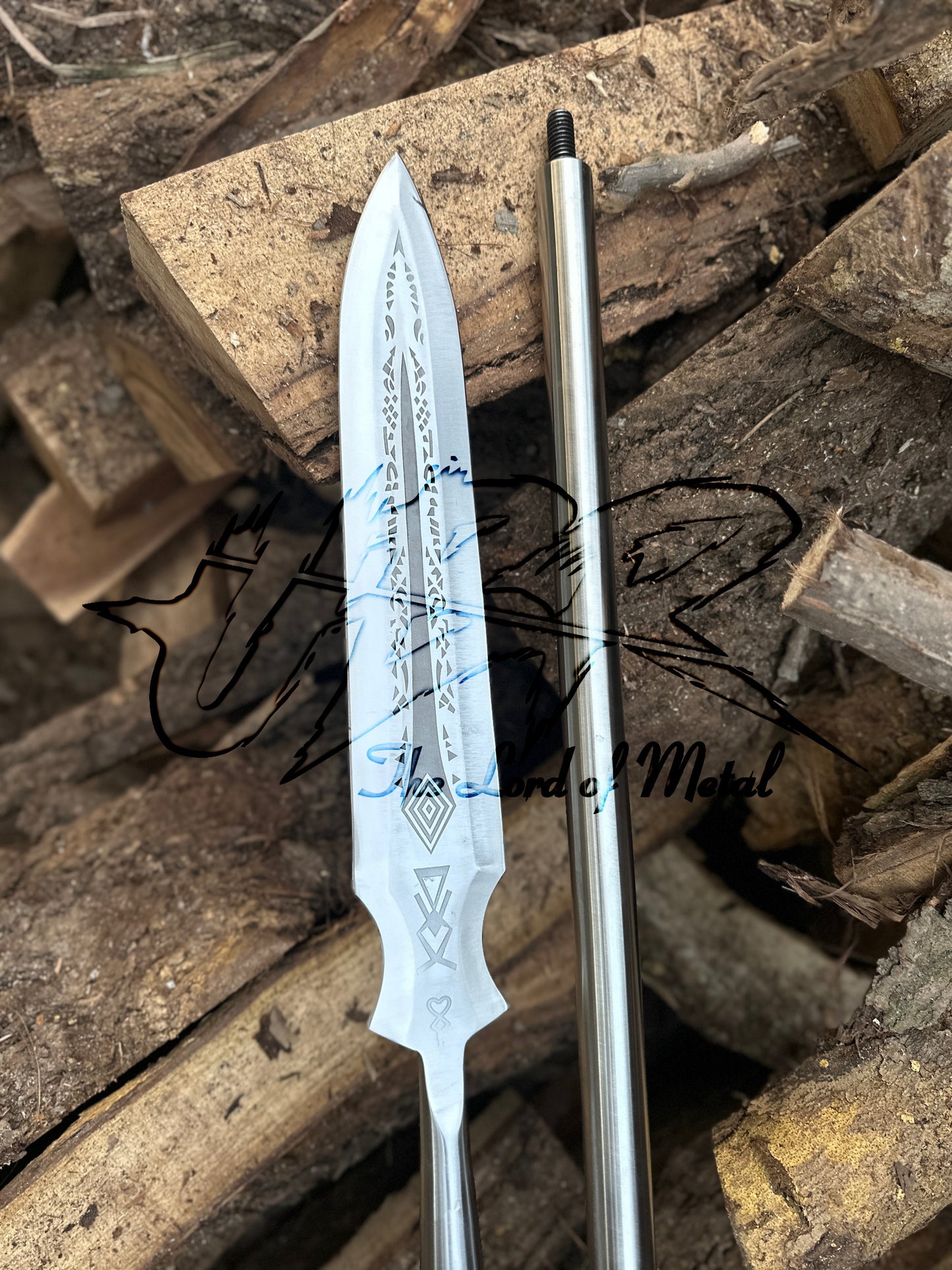 72" Hand-Forged Pole Spear with Etched Blade | Collectible Outdoor Hunting Spear Hunting Spears
