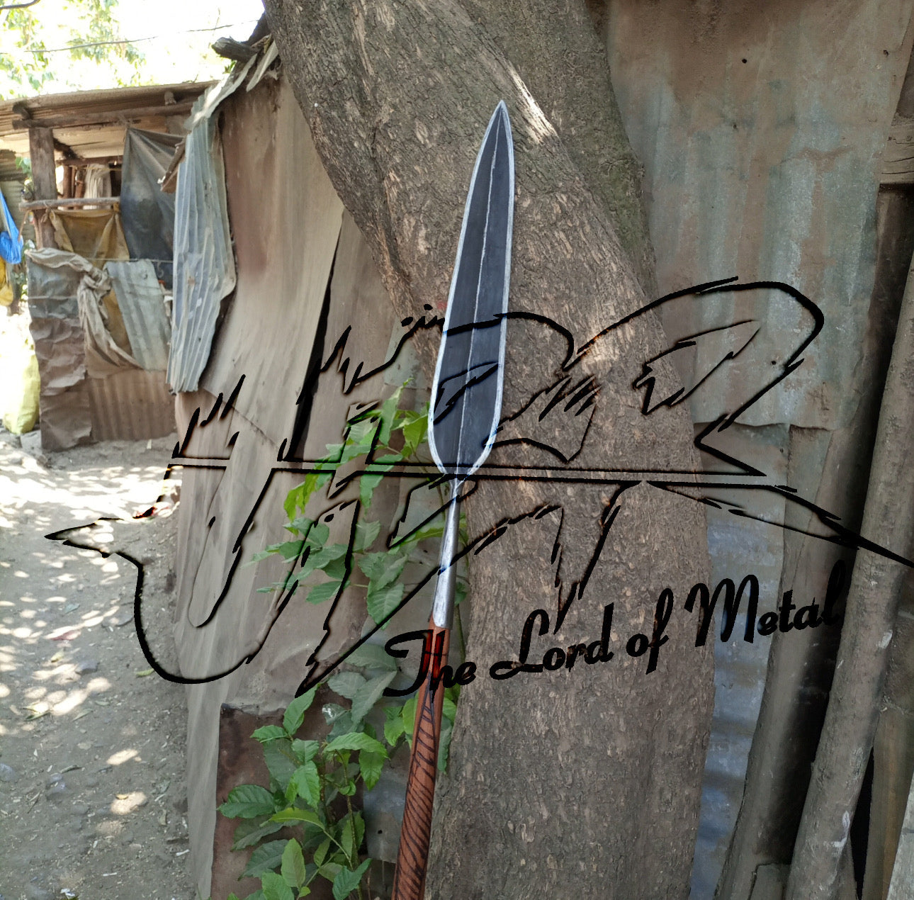 72" Hand-Forged Leaf Spear with Carved Wooden Shaft | Outdoor Display Piece Hunting Spears