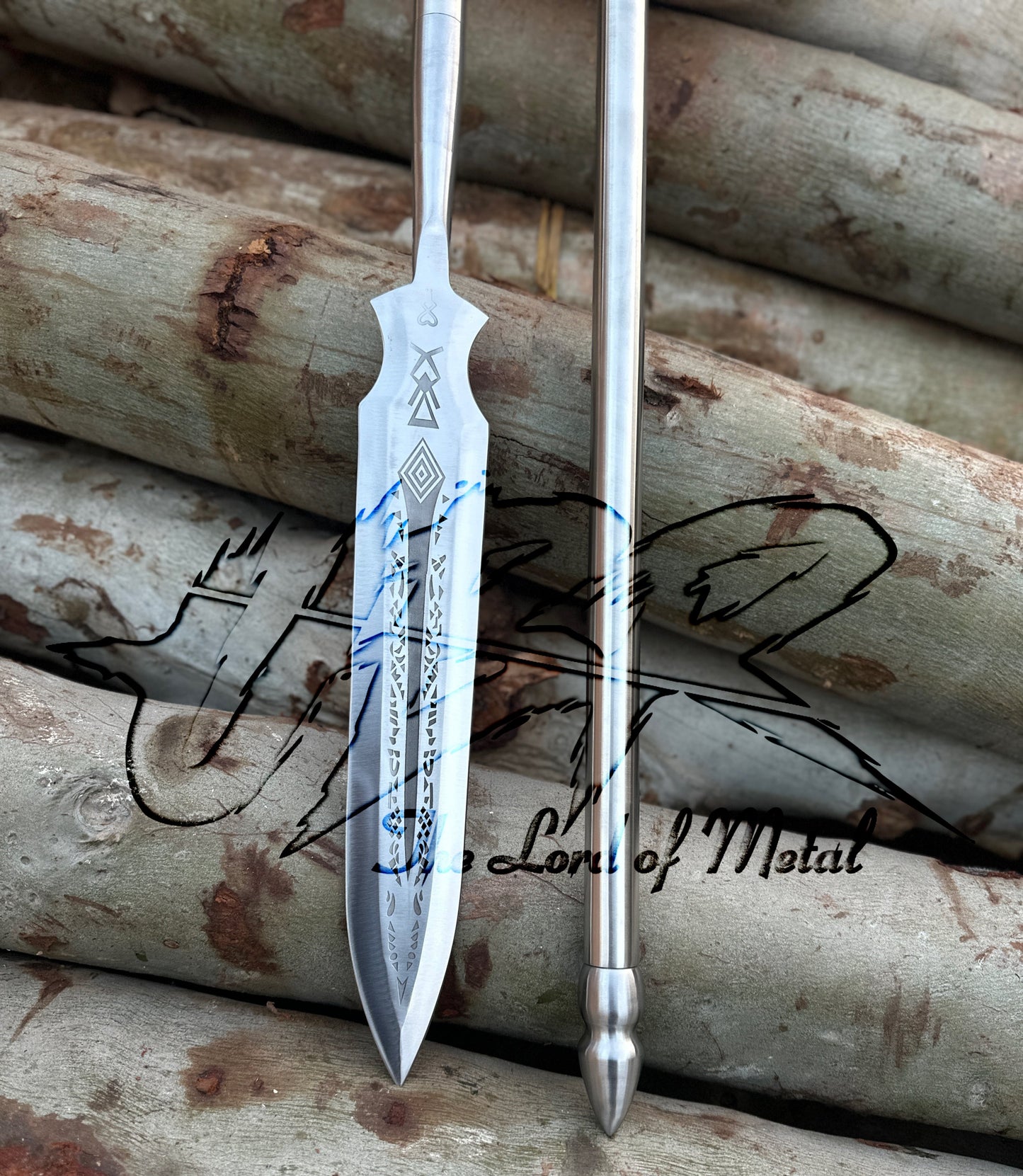 72" Hand-Forged Pole Spear with Etched Blade | Collectible Outdoor Hunting Spear Hunting Spears