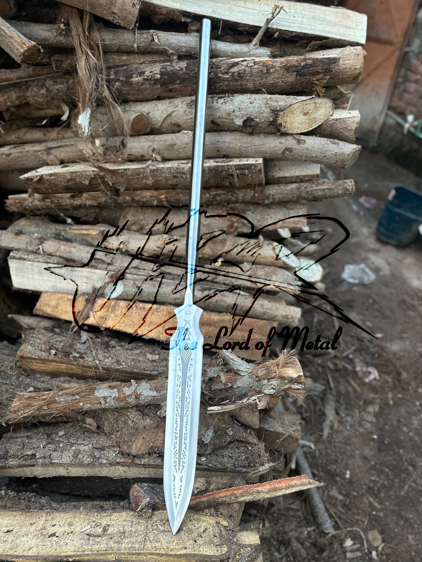 72" Hand-Forged Pole Spear with Etched Blade | Collectible Outdoor Hunting Spear Hunting Spears