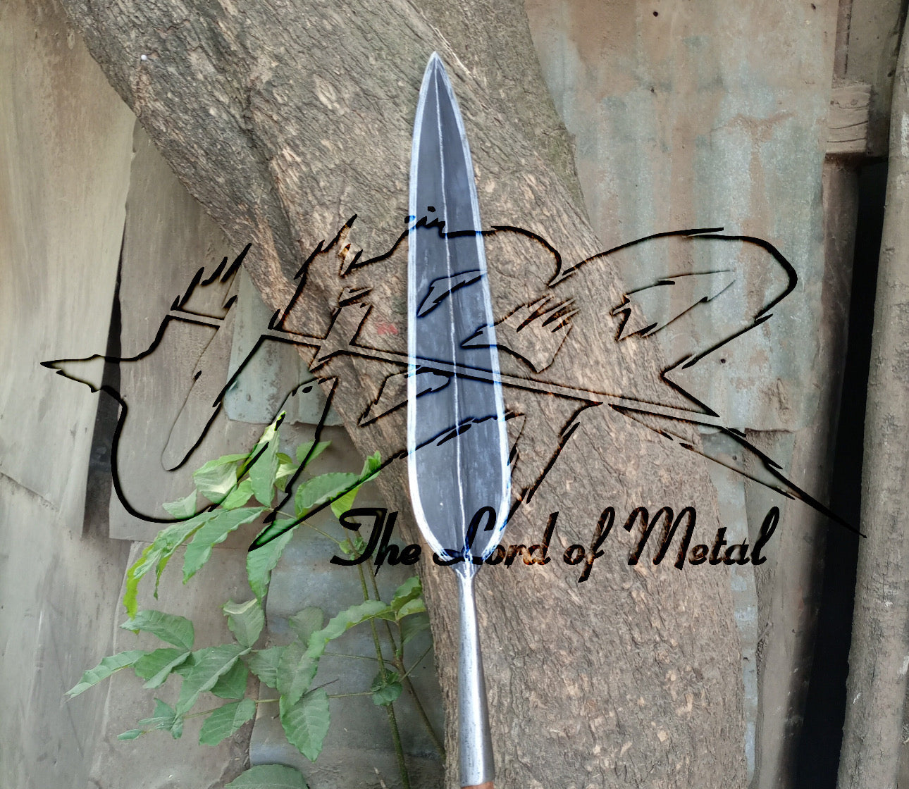 72" Hand-Forged Leaf Spear with Carved Wooden Shaft | Outdoor Display Piece Hunting Spears