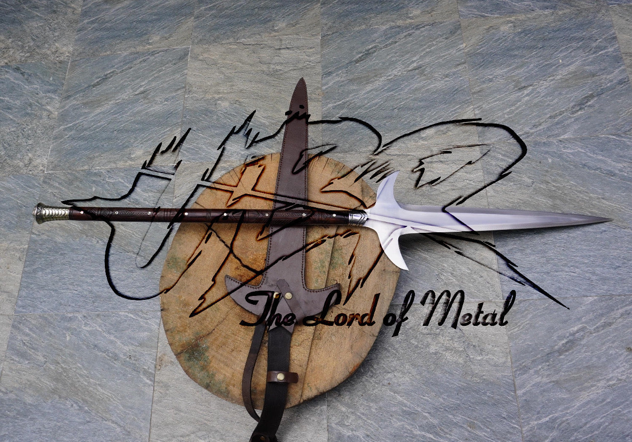 Thor Odin’s Gungnir Spear Replica with Winged Blade and Leather-Wrapped Shaft Hunting Spears