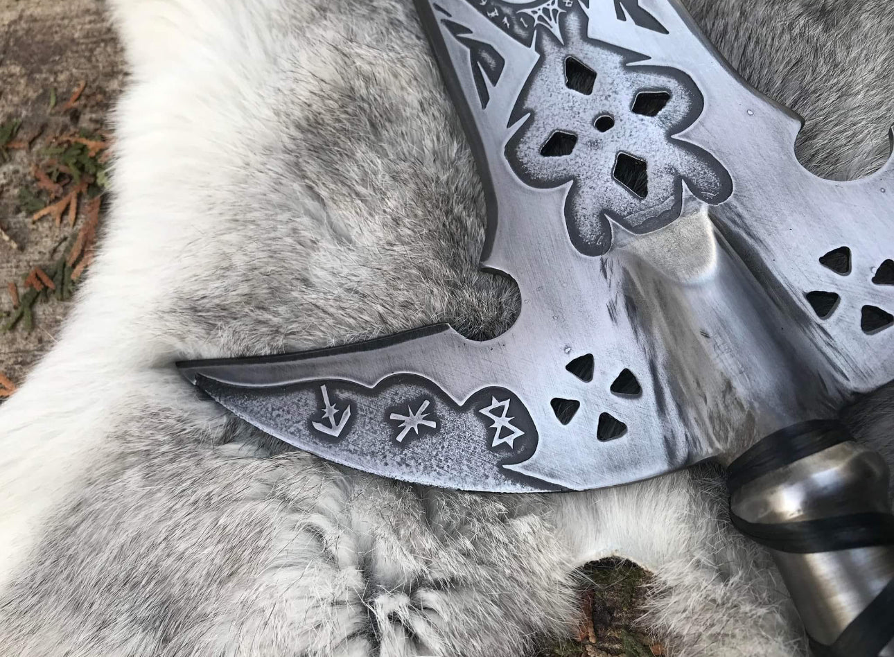62" Fantasy Viking Battle Spear – Hand-Forged Collectible with Etched Nordic Patterns & Wooden Shaft Hunting Spears