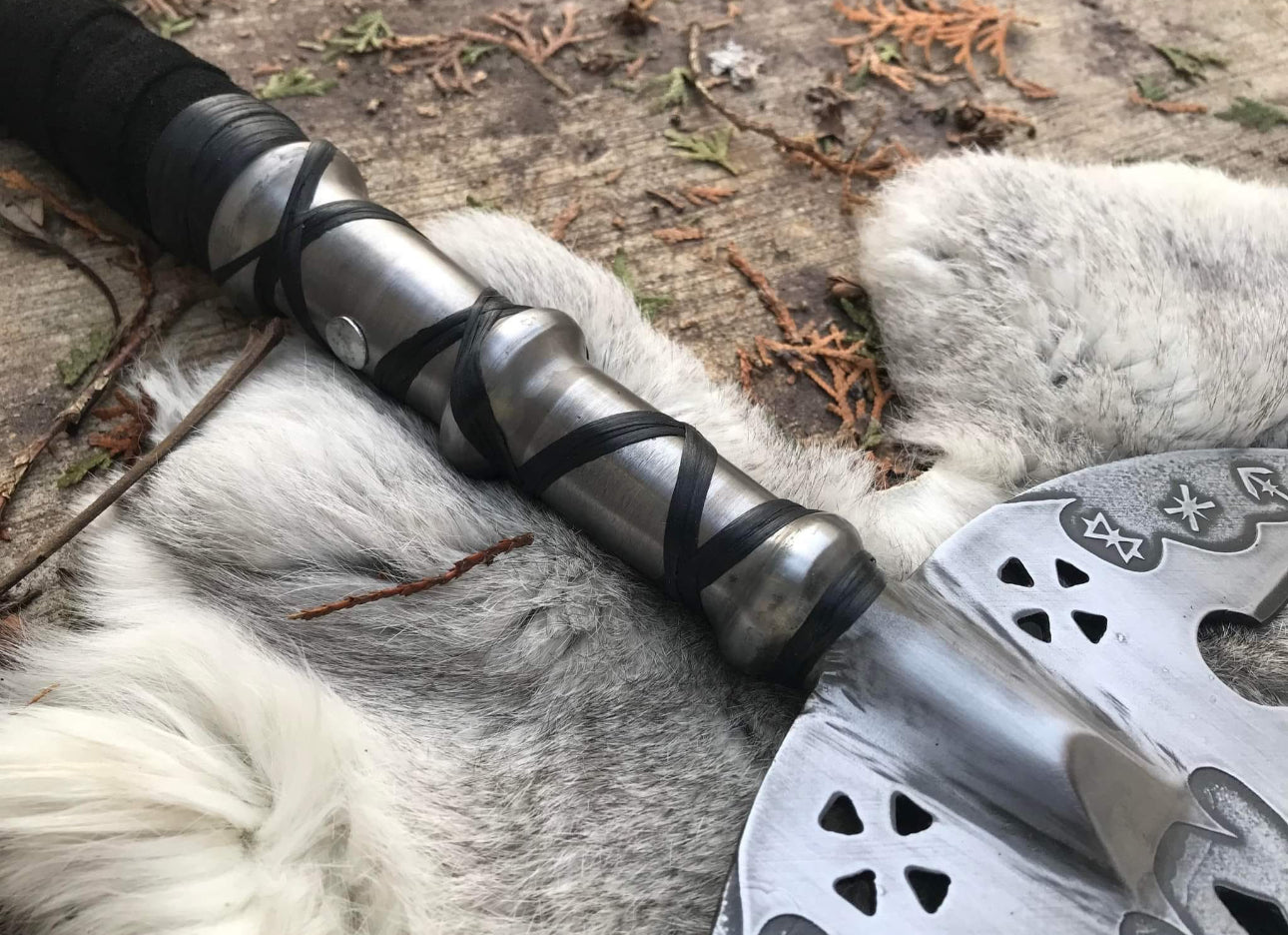 62" Fantasy Viking Battle Spear – Hand-Forged Collectible with Etched Nordic Patterns & Wooden Shaft Hunting Spears