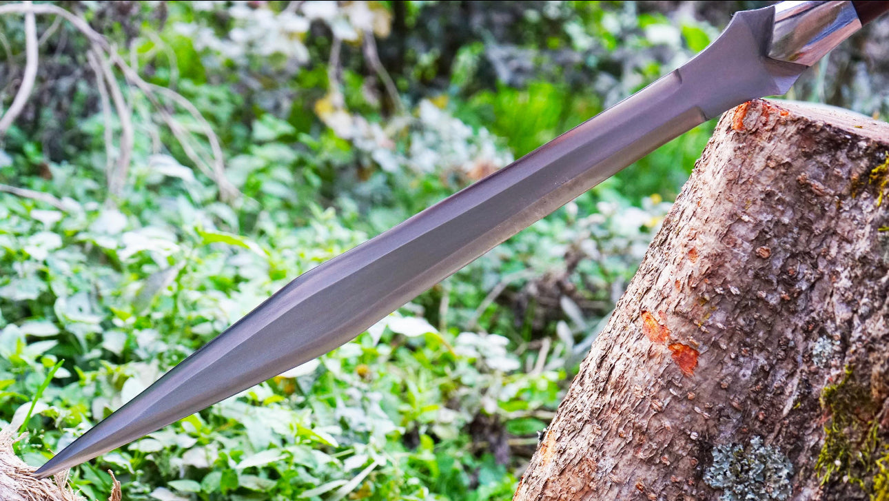 Medieval Boar Hunting Spear with Long Wooden Shaft and Leather Sheath Hunting Spears