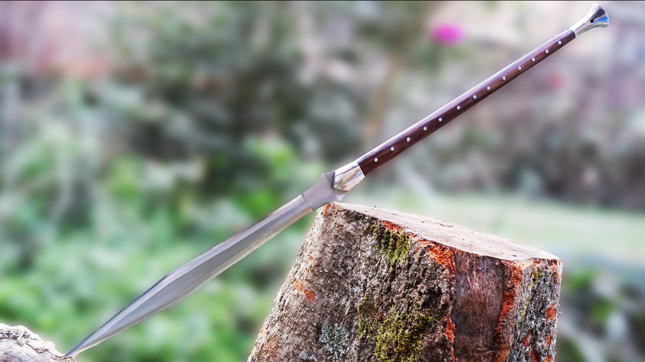 Medieval Boar Hunting Spear with Long Wooden Shaft and Leather Sheath Hunting Spears