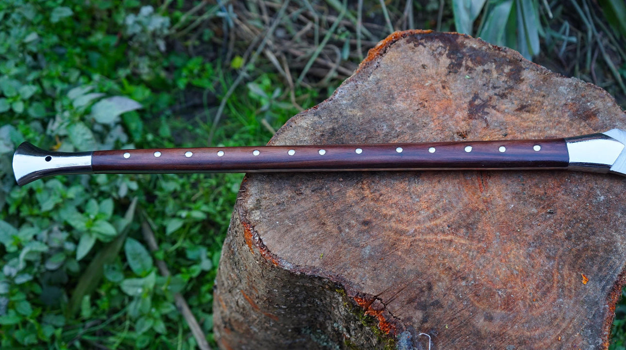 Medieval Boar Hunting Spear with Long Wooden Shaft and Leather Sheath Hunting Spears