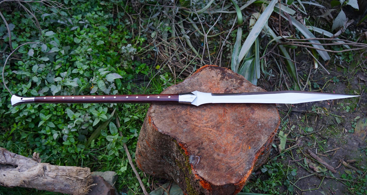Medieval Boar Hunting Spear with Long Wooden Shaft and Leather Sheath Hunting Spears