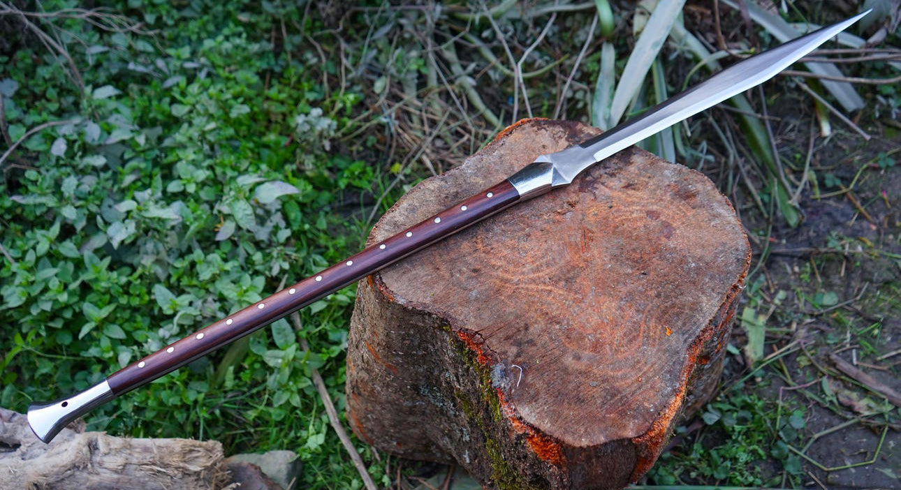 Medieval Boar Hunting Spear with Long Wooden Shaft and Leather Sheath Hunting Spears