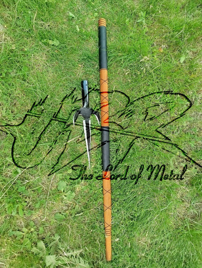 40" Hand-Forged Trident Spear with Hardwood Shaft | Decorative Collectible Spearhead Hunting Spears