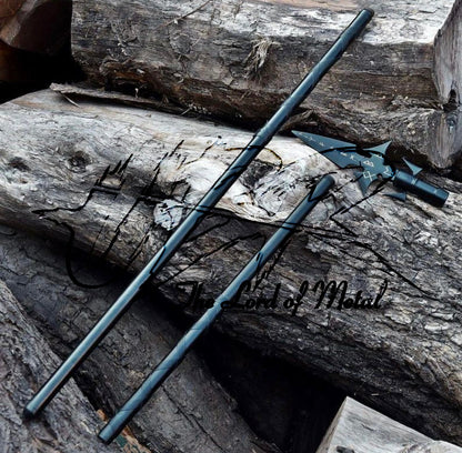 Fantasy Rune Spear with Engraved Blade and Black Steel Shaft Hunting Spears
