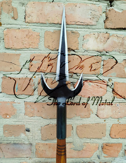 40" Hand-Forged Trident Spear with Hardwood Shaft | Decorative Collectible Spearhead Hunting Spears