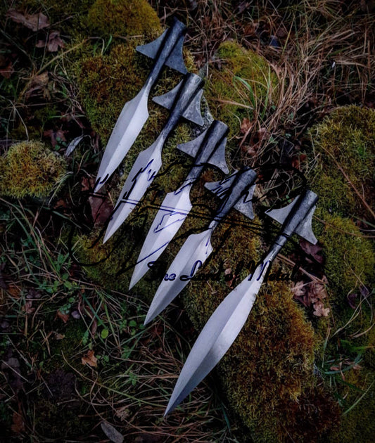 Hand-Forged Medieval Spearheads Set of 5 – Double-Winged Socket Collectible Spear Tips Hunting Spears