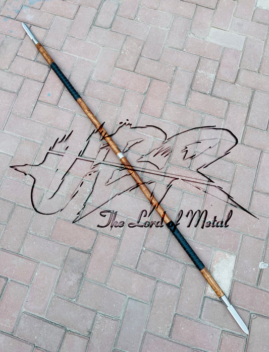 72" Hand-Forged Double Blade Hunting Spear | Hardwood Shaft Outdoor Display Spear