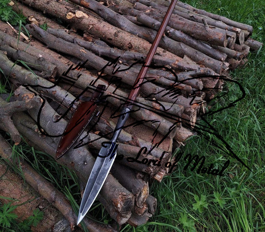 38" Boar Spear | Carbon Steel Blade with Leather Sheath & Wood Shaft