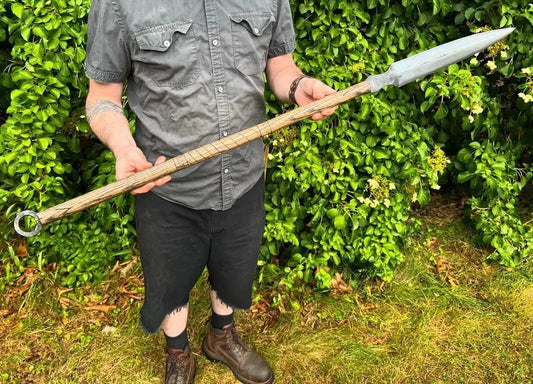 38" Fantasy Spear with Hardwood Shaft | Hand-Forged Carbon Steel Blade Tip