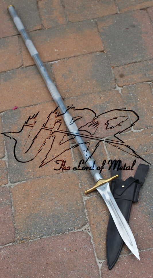 Custom Long Spear with Brass Crossguard and Damascus Blade | Outdoor Collectible Polearm