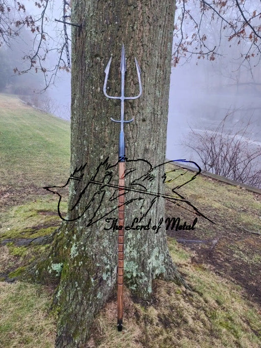 62" Real Trident Spear | Hand-Forged Steel Trishul with Wood Shaft Hunting Spears