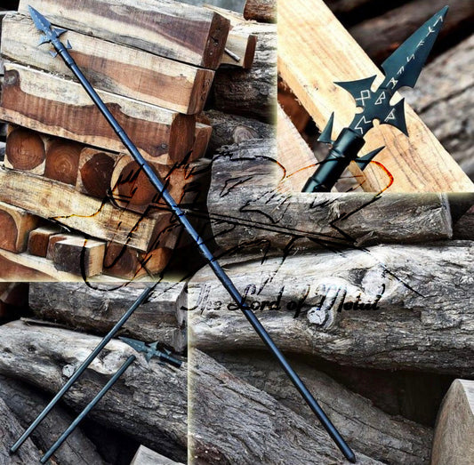 Fantasy Rune Spear with Engraved Blade and Black Steel Shaft Hunting Spears