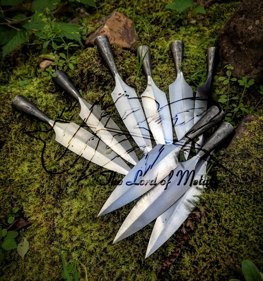 Lot Of 9 Hand-Forged Spearheads Set – Collectible Blacksmith Made Leaf-Shaped Blades Hunting Spears