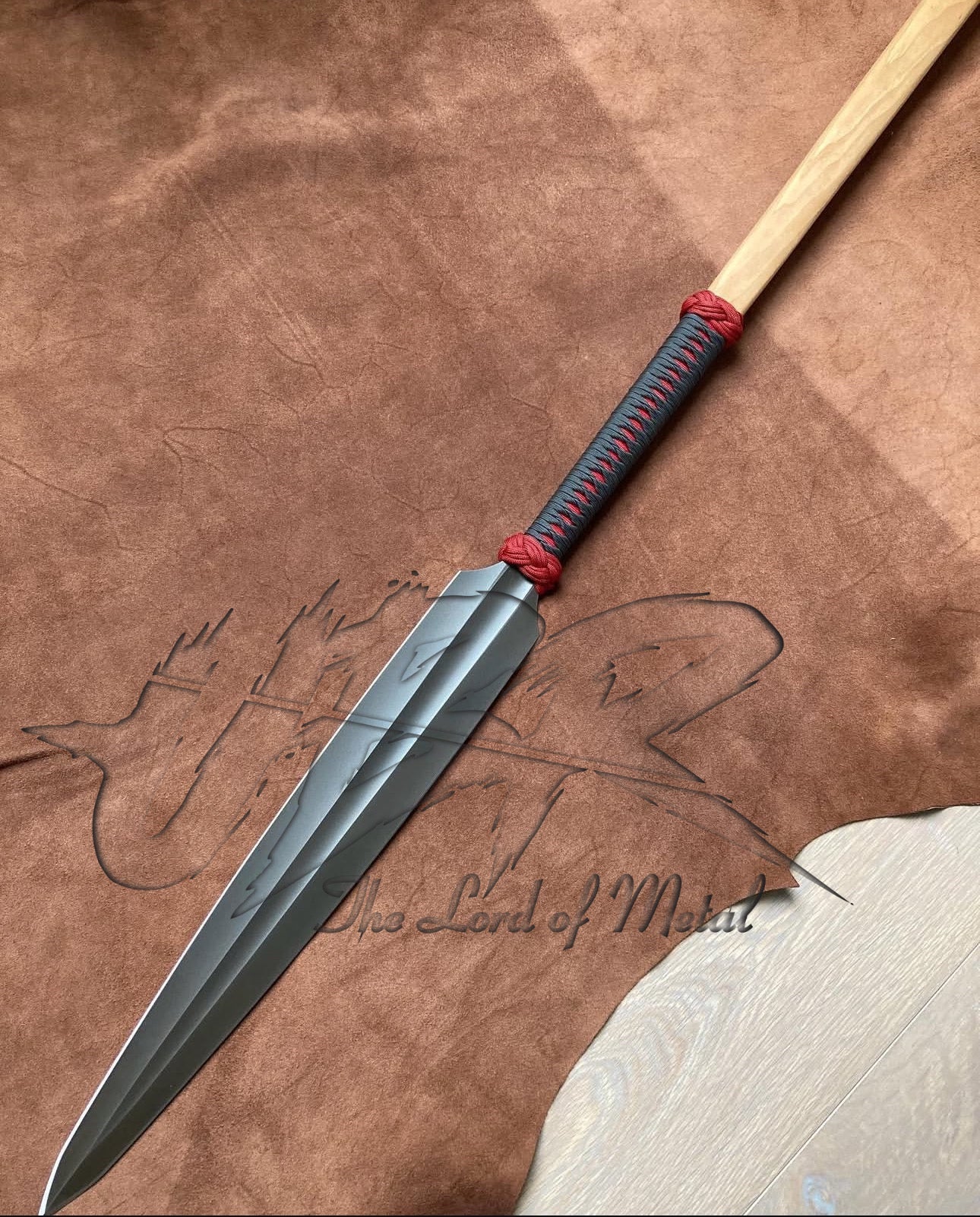 38" Black Forged Spear with Paracord Grip | Minimalist Tactical Style Collectible Hunting Spears