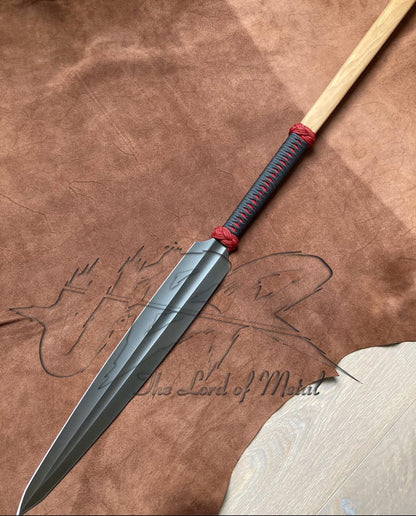 38" Black Forged Spear with Paracord Grip | Minimalist Tactical Style Collectible Hunting Spears