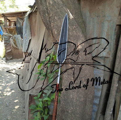 72" Hand-Forged Leaf Spear with Carved Wooden Shaft | Outdoor Display Piece Hunting Spears
