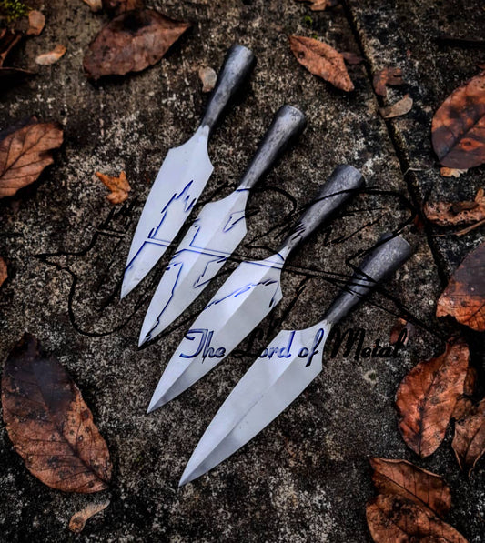 Hand-Forged Spearheads Set of 4 – Leaf-Shaped Medieval & Viking Style Collectibles Hunting Spears