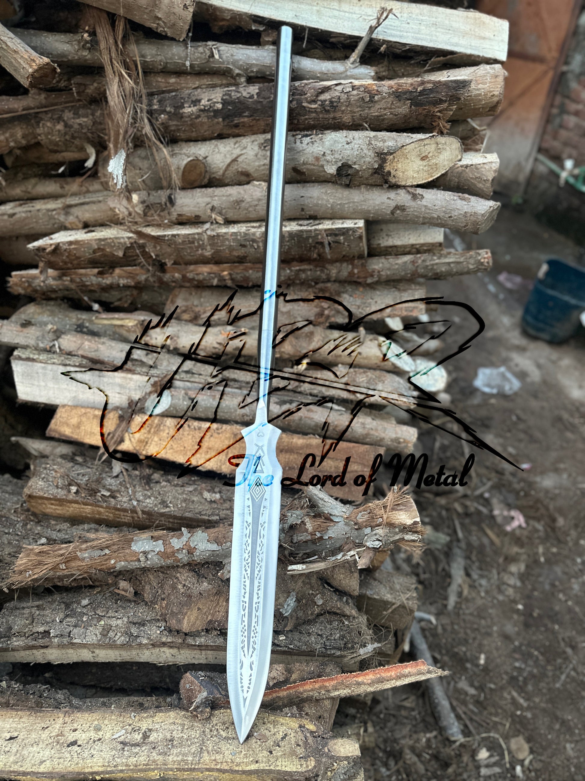 72" Hand-Forged Pole Spear with Etched Blade | Collectible Outdoor Hunting Spear Hunting Spears