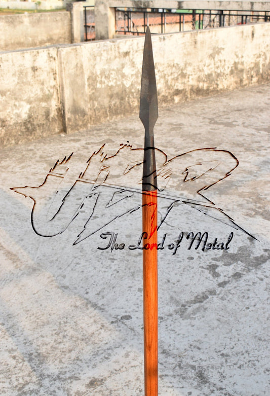 38" Forged Deer Hunting Spear with Reddish Hardwood Shaft | Primitive Style Display Spear Hunting Spears