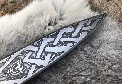 62" Fantasy Viking Battle Spear – Hand-Forged Collectible with Etched Nordic Patterns & Wooden Shaft Hunting Spears