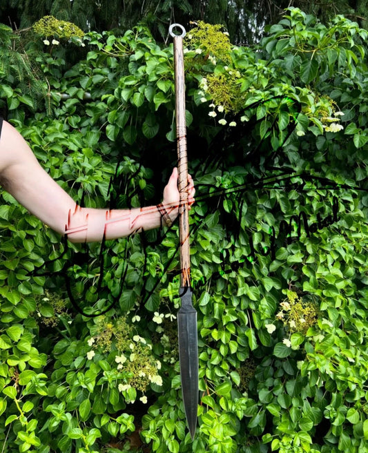 40" Hand-Forged Leaf-Shaped Hunting Spear – Medieval & Tribal Style Collectible with Wooden Shaft Hunting Spears
