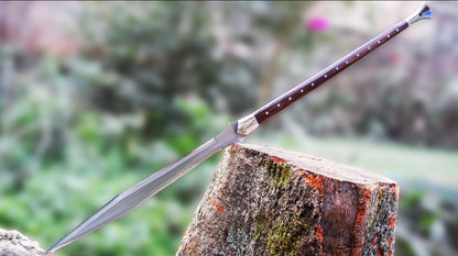 Medieval Boar Hunting Spear with Long Wooden Shaft and Leather Sheath Hunting Spears