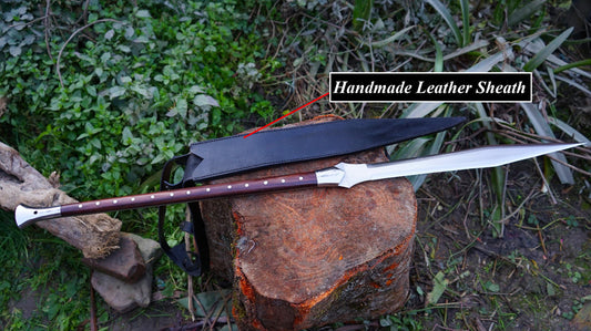Medieval Boar Hunting Spear with Long Wooden Shaft and Leather Sheath Hunting Spears