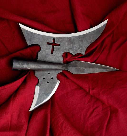 Forged Halberd Spear Head with Gothic Cross Design | Fantasy Display Blade